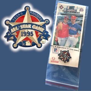 1995 Texas Rangers All Star Game Pin Card Ivan Rodriguez Will Clark